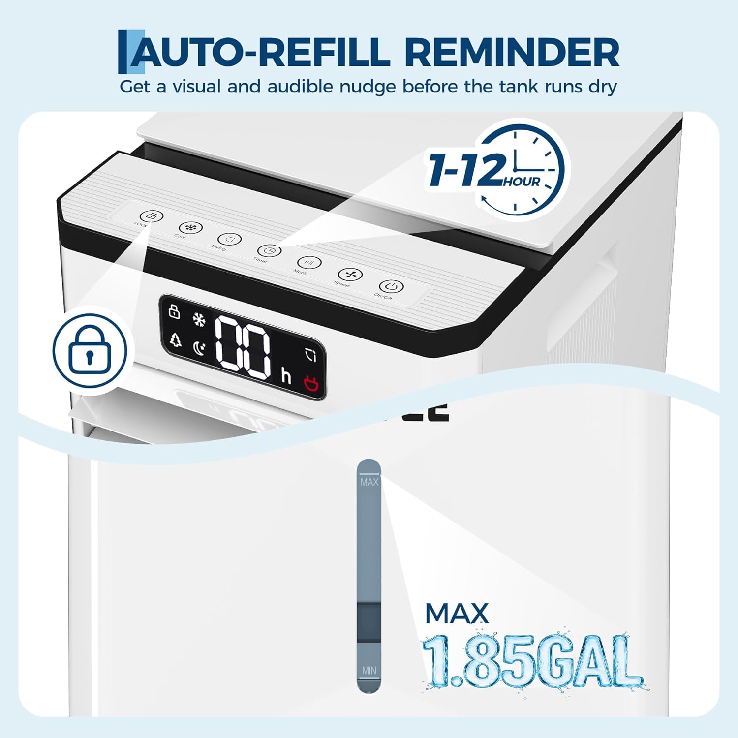 Portable Air Conditioners, 3-in-1 Evaporative Air Cooler with Touch Screen & Remote, 1.84Gal Cooling Fan, 3 Speeds & 3 Modes, 12H Timer, Includes 4 Ice Packs & Rolling Casters for Home, Office