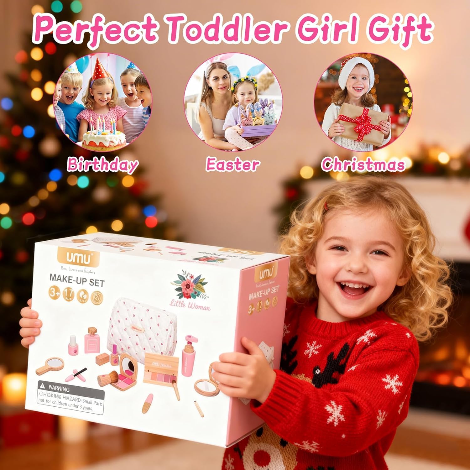 Atoylink Set Trucchi Bambina In Legno Unicorno – Valigetta Parrucchiera 16 Pezzi – Gioco Montessori 3-6 Anni