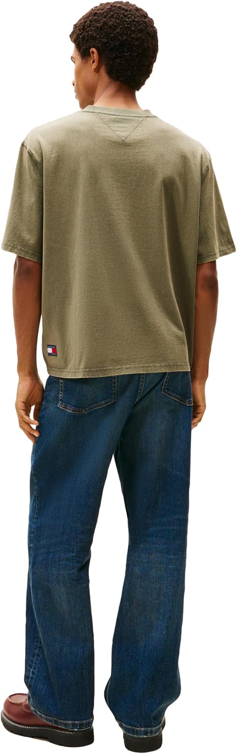 Tommy Jeans Men's Short Sleeve Solid Cotton Graphic T-Shirts with Tonal Embroidered Logo