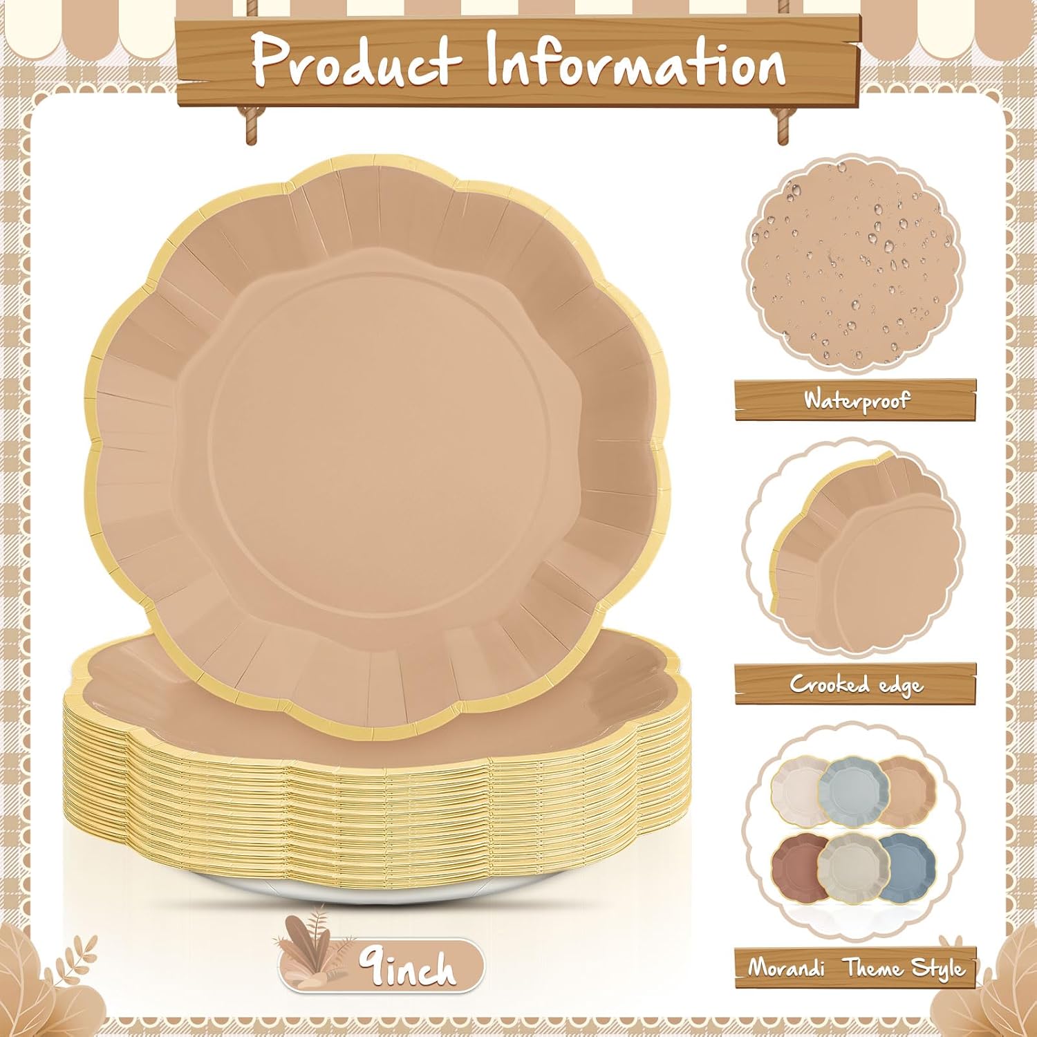 72 Pcs Morandi Color Paper Plates 9 Inch Brown Blue Gradient Scalloped Paper Disposable Dinner Dessert Plates for Birthday Wedding Bridal Party Supplies, 6 Colors - Image 3