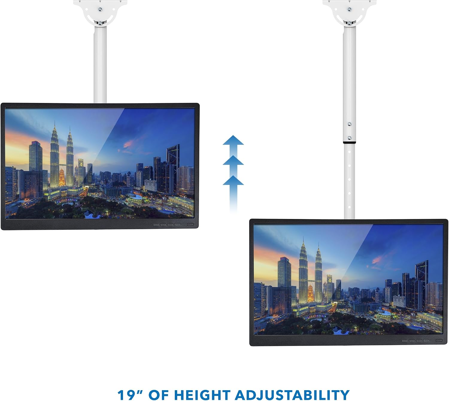 Mount-It! TV Ceiling Mount, 5-Foot Pole, Full Motion 360°, Fits 32–75" up to 110 lbs, VESA 200x200 to 600x400, Height Adjustable 41.7–61.7 Inches, Flat or Vaulted Ceilings, White