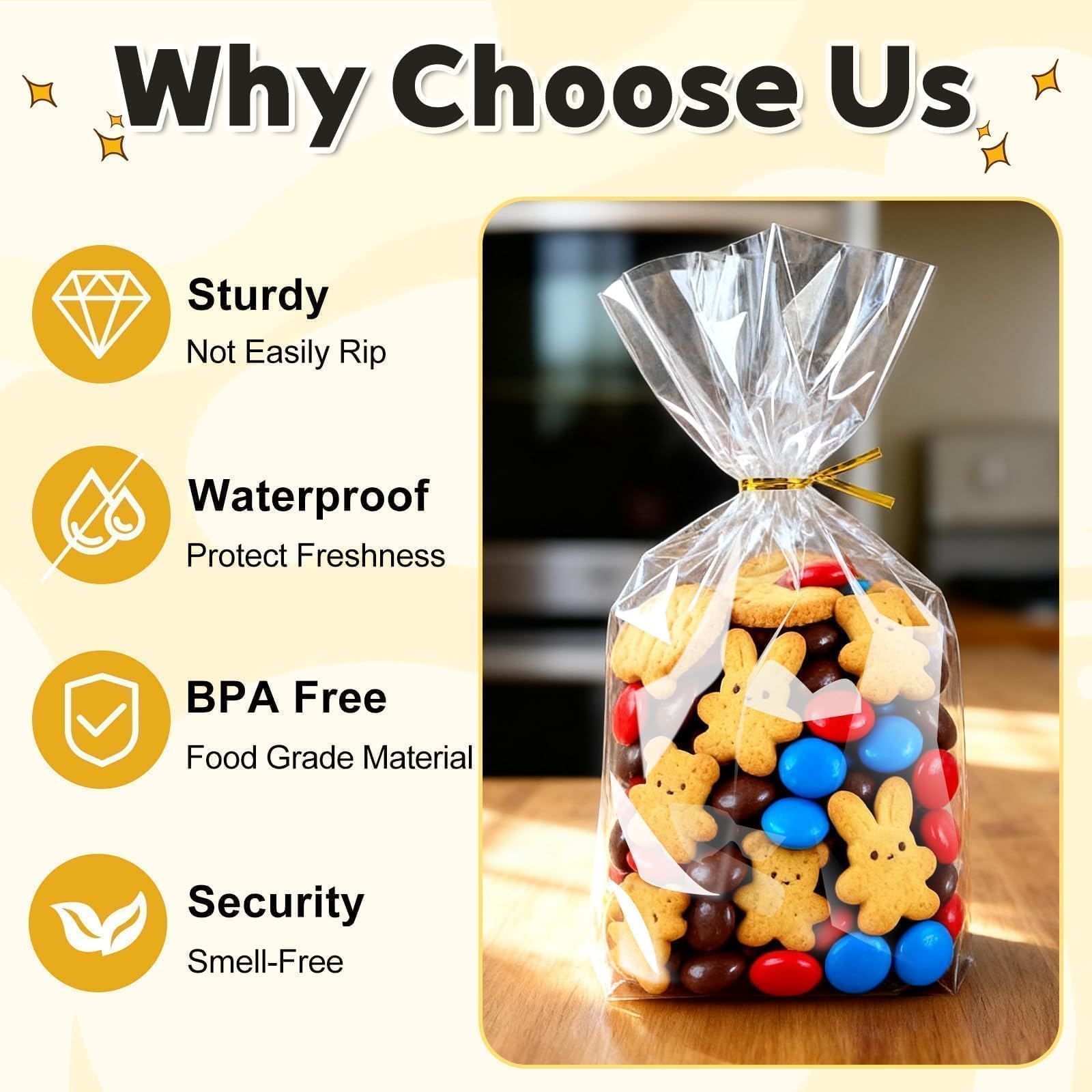 PigPotParty Bolsas de celofán de 6 x 9 pulgadas, paquete de 50 bolsas transparentes con refuerzo inferior para exhibición de pie, pequeño envoltorio de regalo de plástico para galletas, dulces