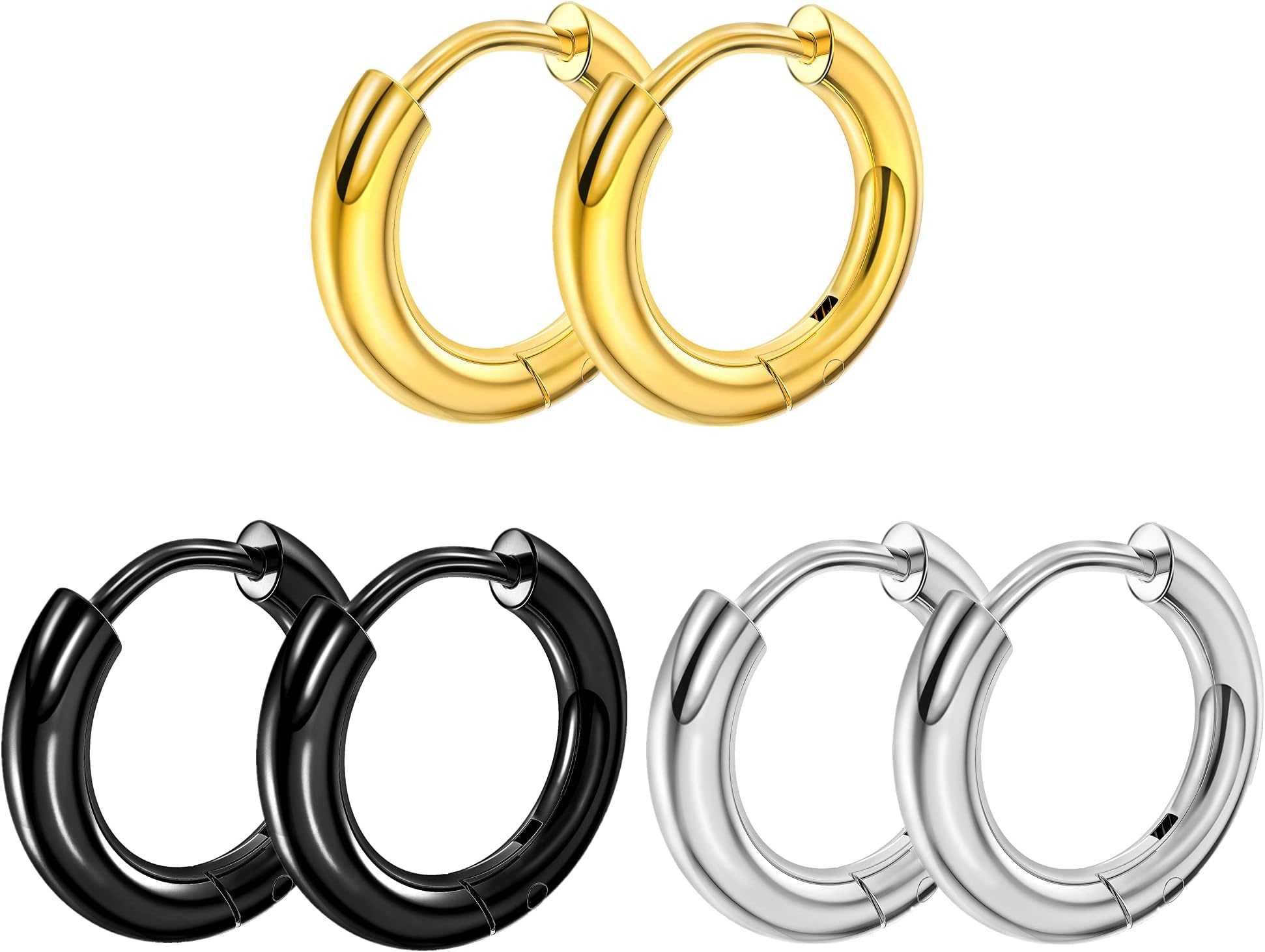 316L Surgical Stainless Steel Hoop Earrings Mens Womens Small Huggie Hoop Earrings(3 Pairs)