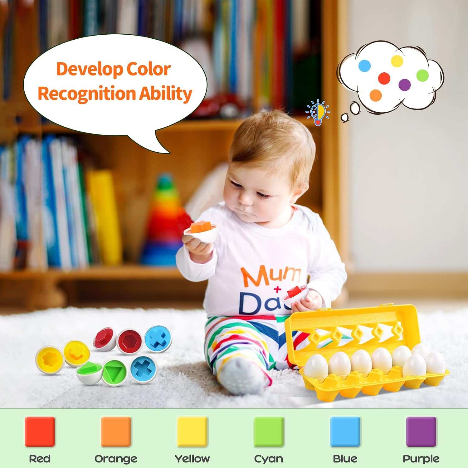 CPSYUB Toddler Toys, Easter Eggs Sensory Early Learning Fine Motor Skills Toys for 1, 2, 3, 4 Year Old Girls Boys, 12 Eggs Montessori Educational Color Shape Recognition Sorter Puzzle Gifts