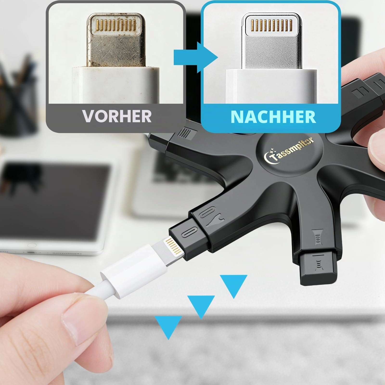 Handy Reinigungsset, iPhone Reinigungsset für Airpod iPhone, All-in-OnePhone Reinigungsset für Ladeanschluss Typ C, unzuverlässige Ladeverbindung mit Bürste reparieren