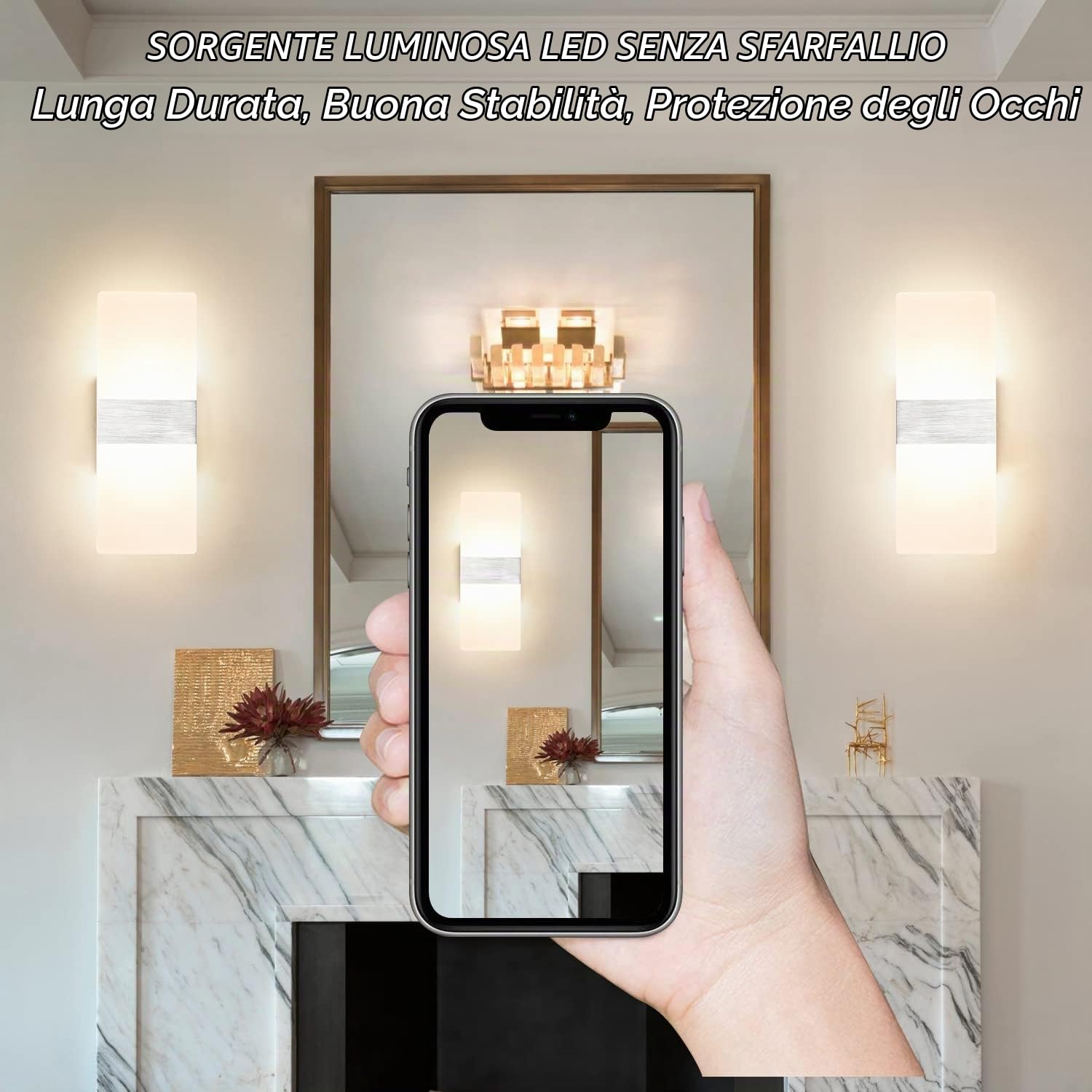 Klighten 2PCS Lampada da parete per interni a LED dimmerabile con telecomando 12W Applique da Parete Up down in argento spazzolato 3000K-6000K Bianco caldo/Bianco freddo
