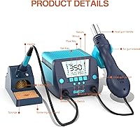 Vista 5 de 882 - Estación de soldadura digital 2 en 1 de retrabajo de aire caliente con 3 canales preestablecidos, soldadura automática de sueño, conversión