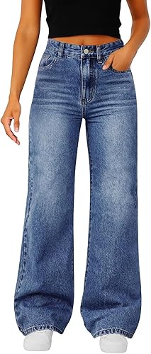 Woman Wide Leg Jeans High Waisted Baggy Jeans Boyfriend Jean Elastic Waist Stretchy Jean Straight Leg Denim Pants