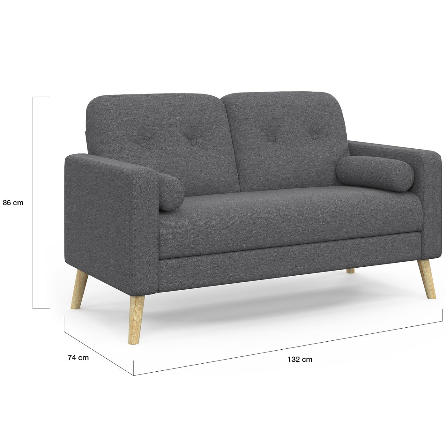 IDMarket - CLAIRE Divano scandinavo dritto a 2 posti in tessuto grigio antracite