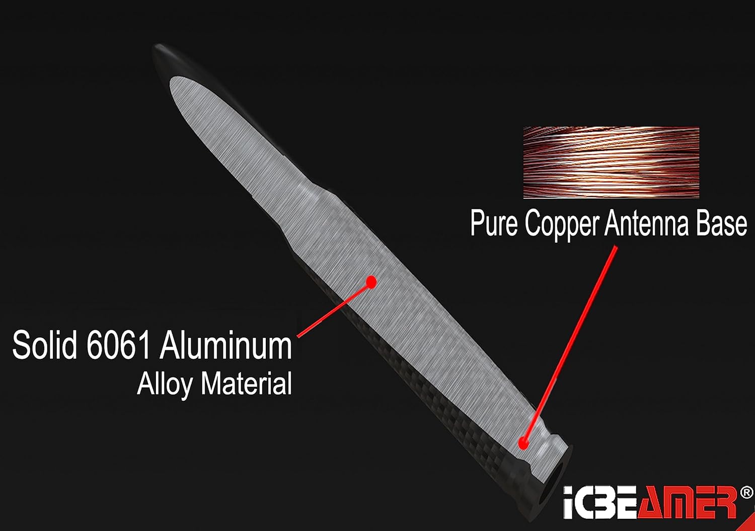 ICBEAMER 50 Cal Carbon Fiber Bullet Antenna Replacement [Color: Red], Universal Fit Truck Van Cars Made with 6061 Solid Aluminum & Anti Theft Anti Chip Design Universal Fit Good for AM/FM Radio