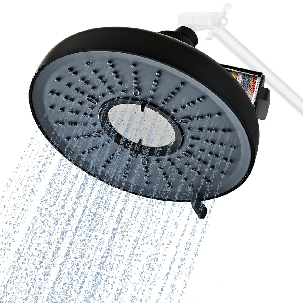 HOLISTIC　CURE　SHOWERHEAD Filtered Shower Head Black - 8 Inches High Pressure Fixed Rain