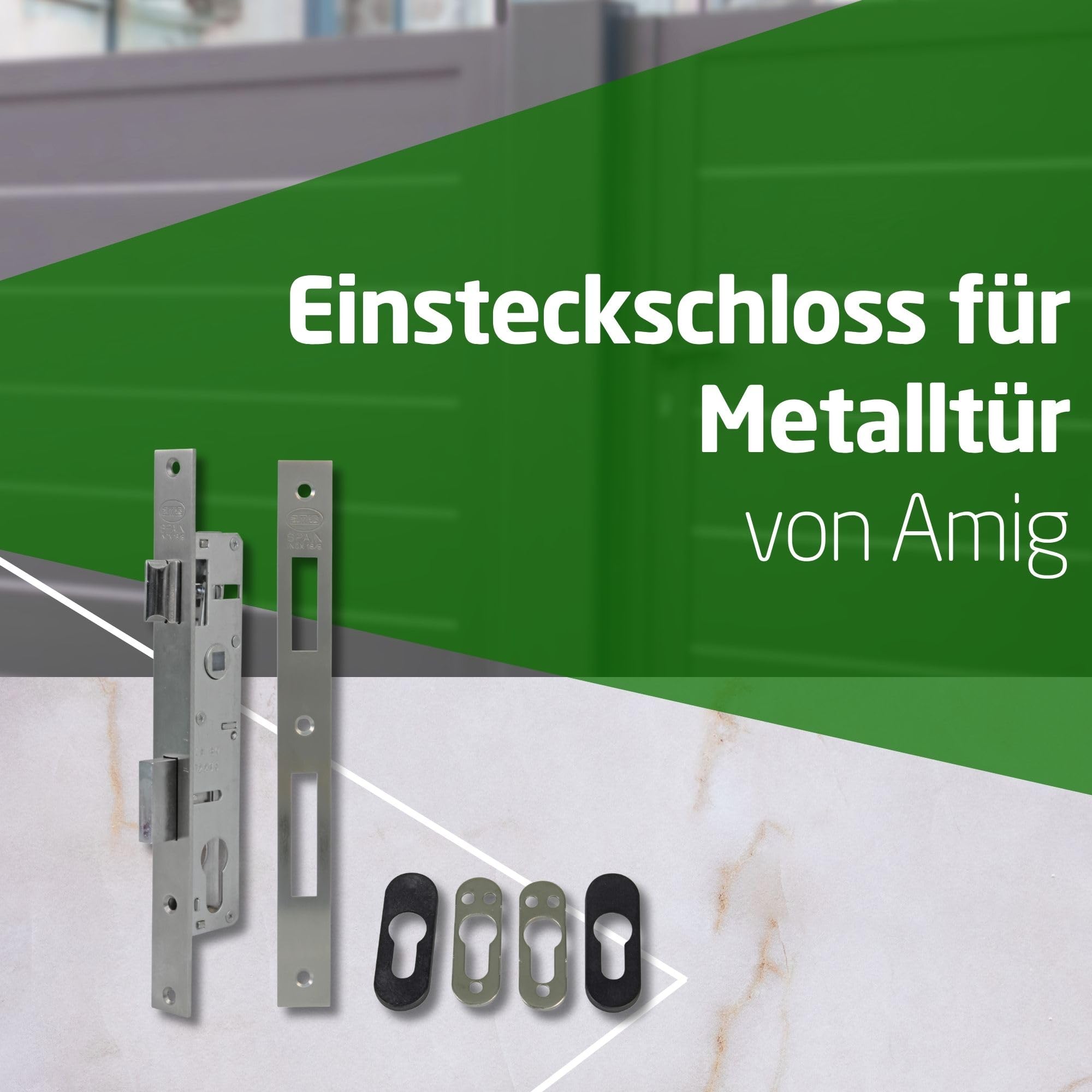 Amig Einsteckschloss für Holzbearbeitung aus Metall - 27 mm - für Zylinder mit Nockenprofil von 15 mm - Wendbarer Türgriff - Edelstahl - Zylinder und Schlüssel nicht enthalten