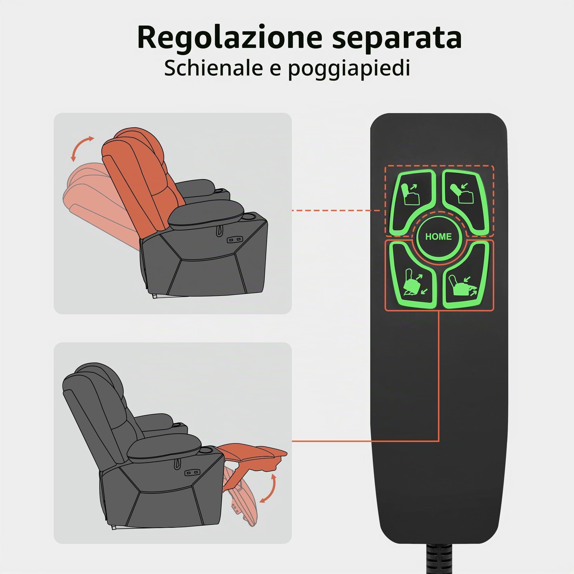 M MCombo Poltrona TV con ausilio stand-up elettrica, poltrona reclinabile con funzione di reclinazione, poltrona massaggiante con funzione di riscaldamento, microfibra, 7565 (grigio scuro)