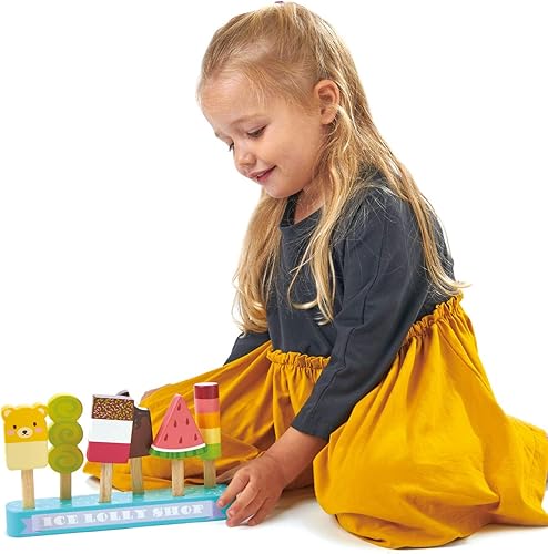 Miniatura 4 de Tender Leaf Toys - Ice Lolly Shop - 13 piezas de juguete de juego de comida de simulación con 6 paletas de madera barras de helado - Fomenta el