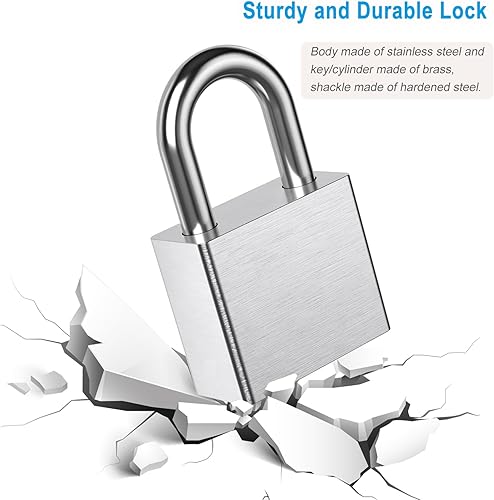 Miniatura 3 de AST Candado de acero inoxidable mejorado con cilindro de alta seguridad y 3 llaves de latón, candado de 1-916 pulgadas de ancho para uso en