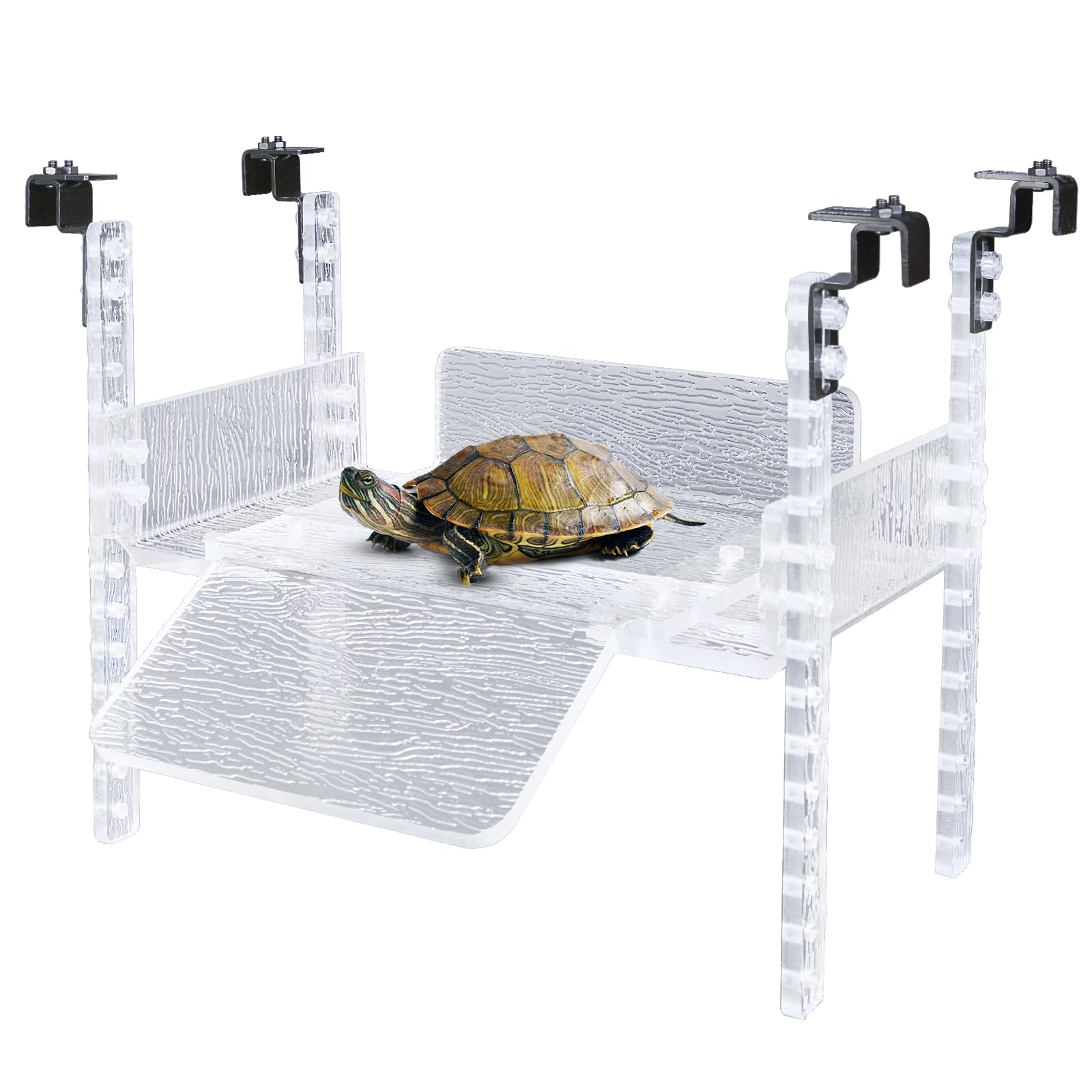 Adjustable Turtle Basking Platform,Fit for 10"-13" Turtle Tank, Large Turtle Dock with Slip-Resistant Ramp for Aquatic Turtles, Ideal Turtle Tank Accessories (Transparent, M)