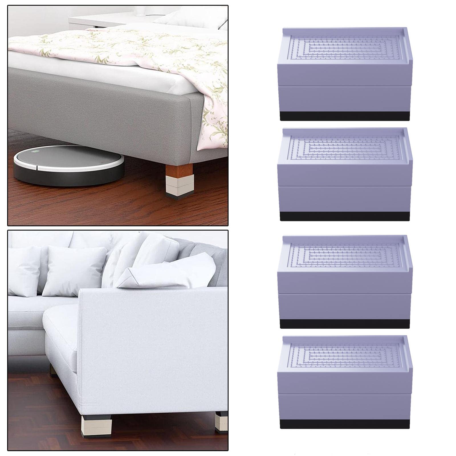 4 Piezas de Patas de Muebles, Patas Cuadradas Negras para Muebles, Protectores de Suelo, Elevadores de Cama Resistentes, Gris Grande, Individual
