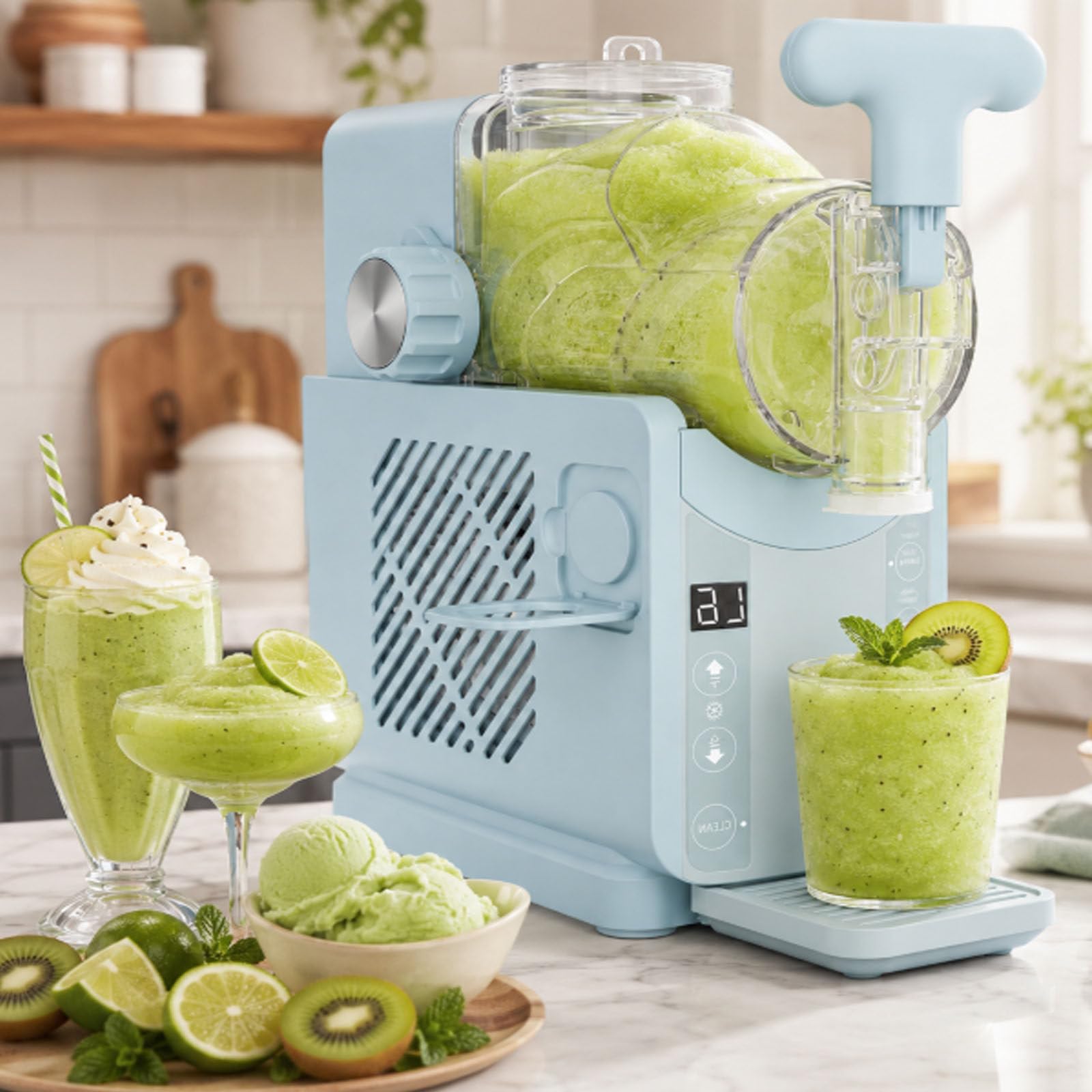 smafoseedding 180w Slushie Machine, 2l Slushy & Soft Serve Ice Cream Maker Machine With Self-Cooling & Touchscreen, Cold Drink Machine For Slush Drinks, Juice And Chilled Desserts Blue