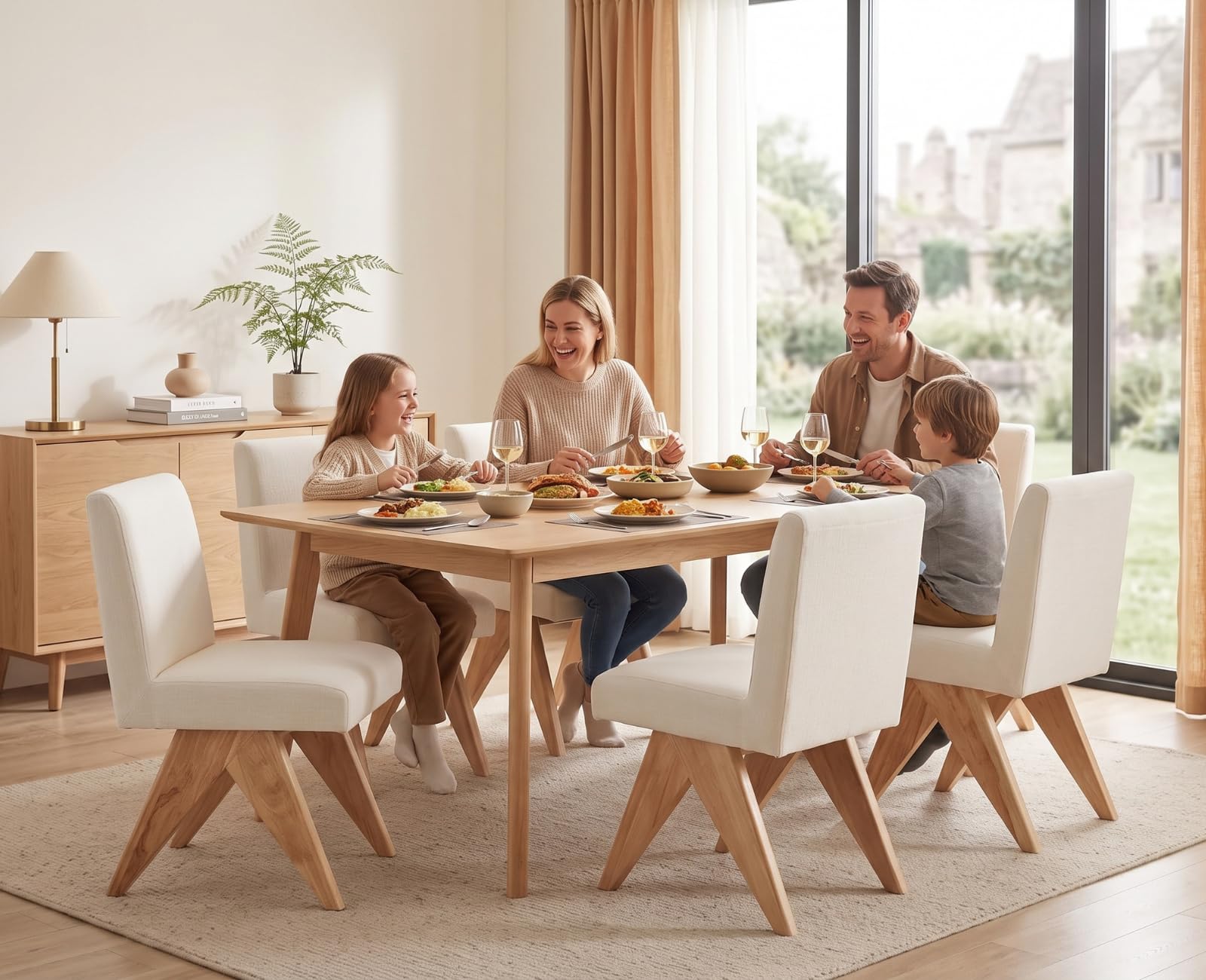 chairus Juego 2 Sillas de Comedor de Chenilla, Beige | Patas de Madera Maciza, Asiento Acolchado, Estilo Crema, Para Casa/Restaurante