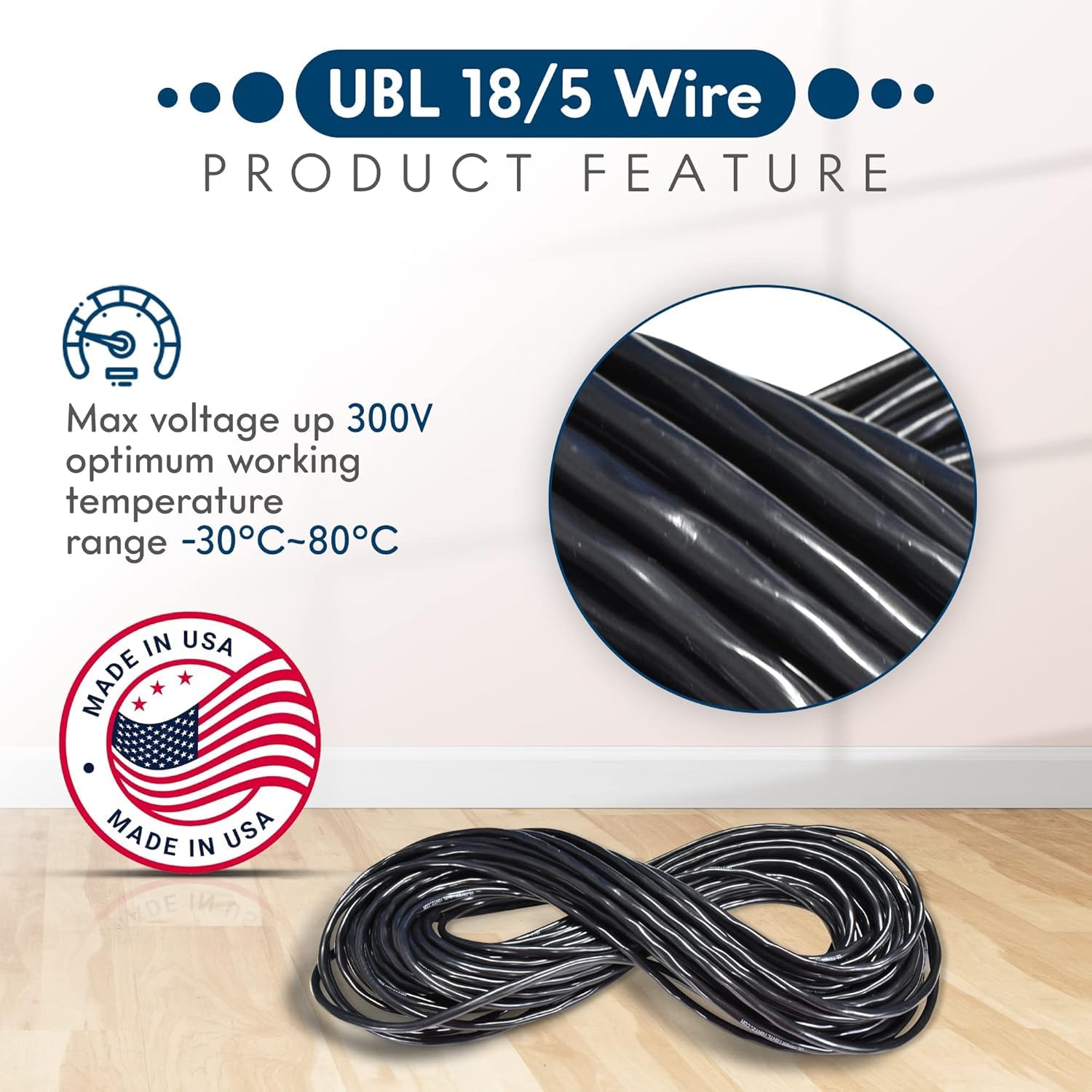 UBL Cable eléctrico automotriz 18/5, cable trenzado de 18 AWG, cable LED flexible de bajo voltaje, la mejor opción para alimentar sirenas de alto amperaje o barra de luz (10 pies)