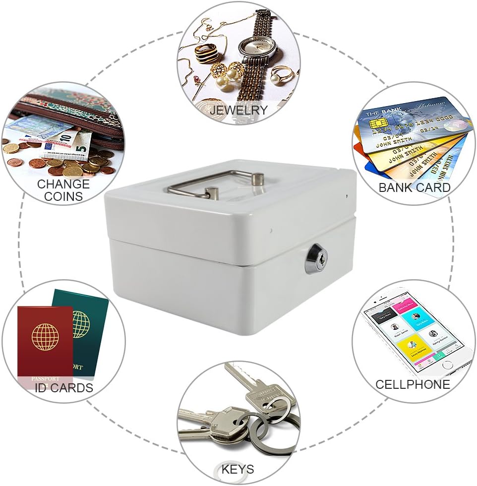 Cash Box with Combination Lock Safe Metal Money Box for Security Lock Box Digital Safe-Electronic Steel for Home, Business or Travel(White) : Office Products