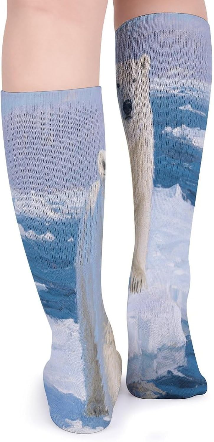 Arctic Polar Bear Crew Socks Casual Breathable Calf Socks | Cushion Running Athletic Socks Long Performance Breathable Sports Socks for Women Men