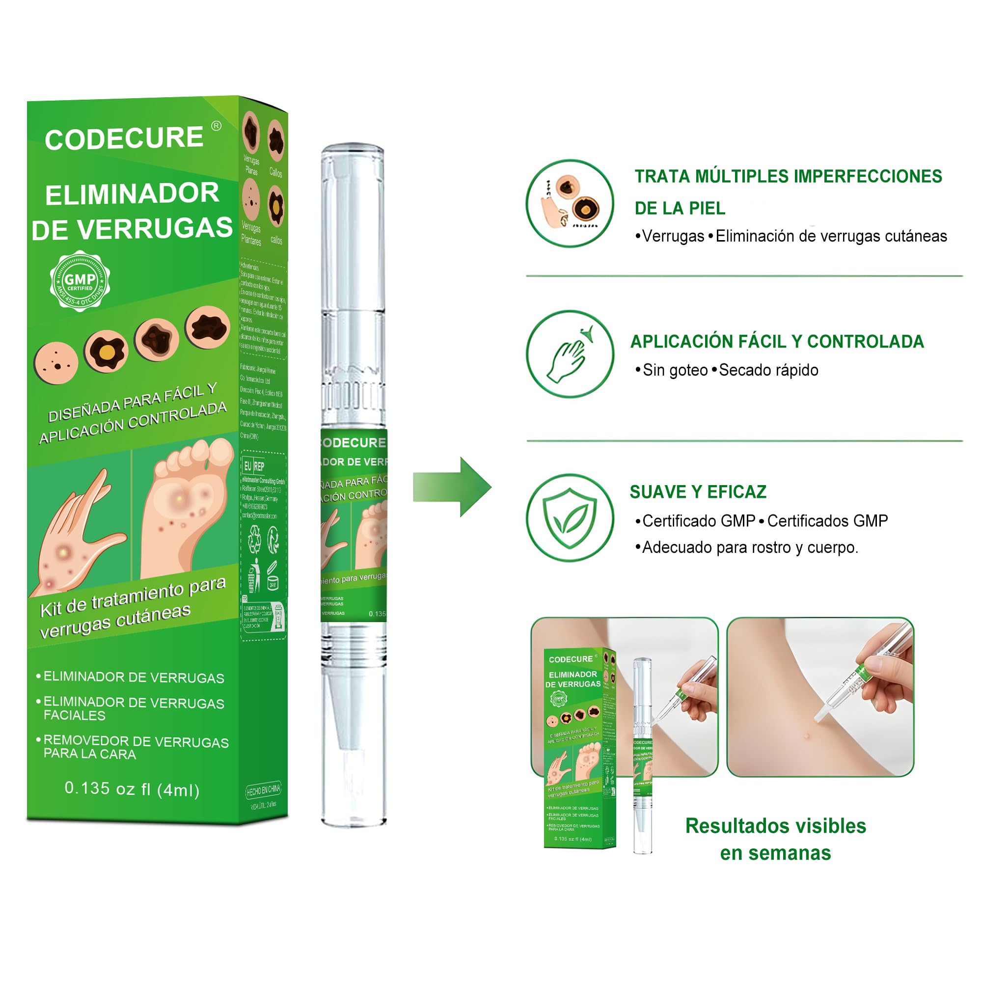 Lápiz para eliminar verrugas de 4 ml, kit para eliminar verrugas, callos, granos, lunares y durezas, eficaz para rostro, cuerpo y manos