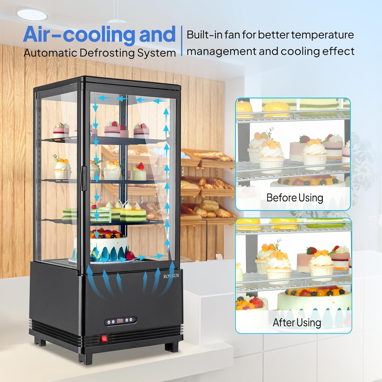 ROVSUN 3 Cu.Ft Refrigerated Display Case ETL NSF Certified, Commercial Countertop Refrigerator Display Refrigerator w/LED Lighting Auto Defrosting Air-cooling Front Opening Door for Cafe Restaurant
