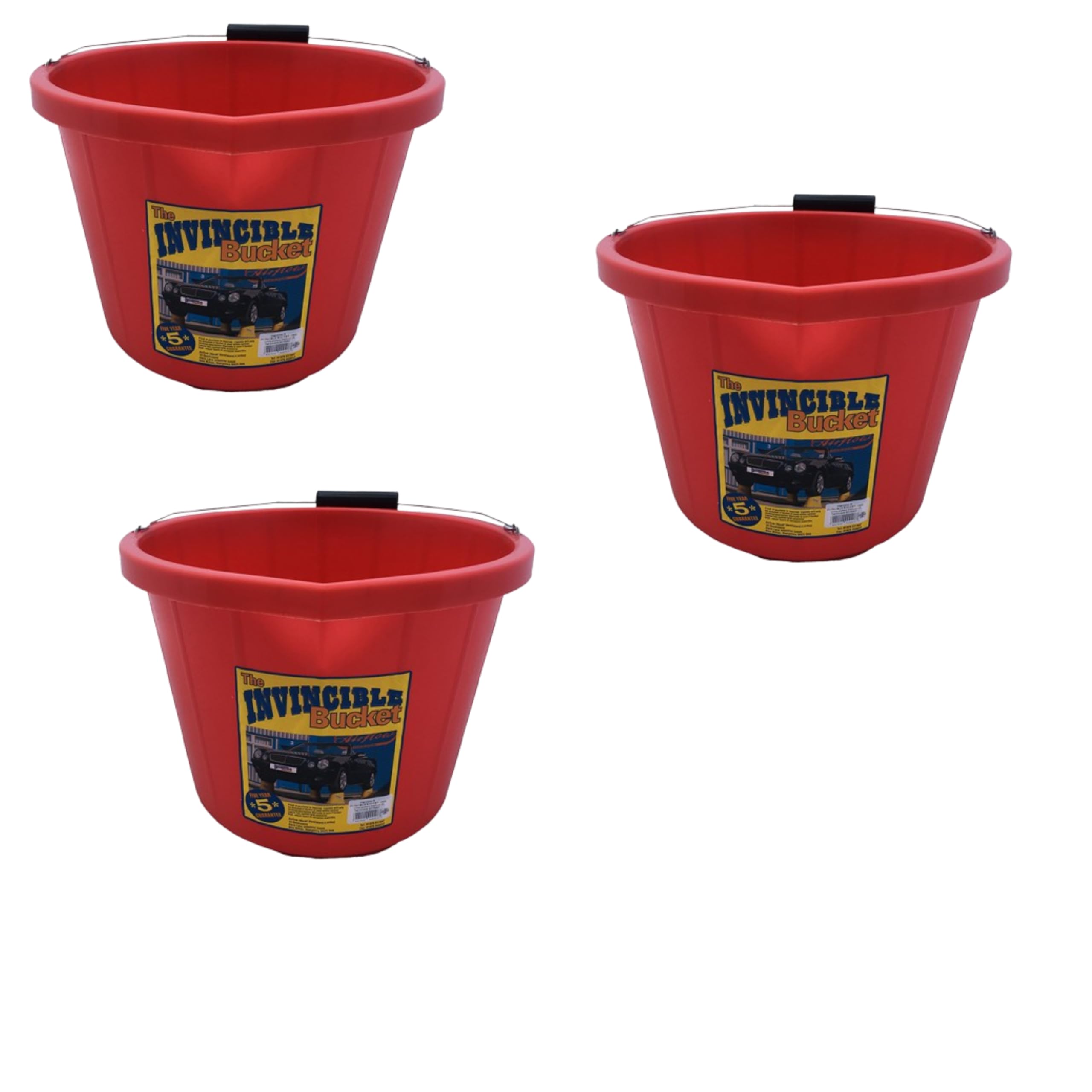 3 X Airflow Heavy Duty Invincible Builders Bucket – 3 Gallon / 15 Litre – Strong Handle & Calibrated Markings – Multi-Purpose Mixing, Gardening,Farm&Construction Use–Pack of 1 to 5–Multi Colours_Red