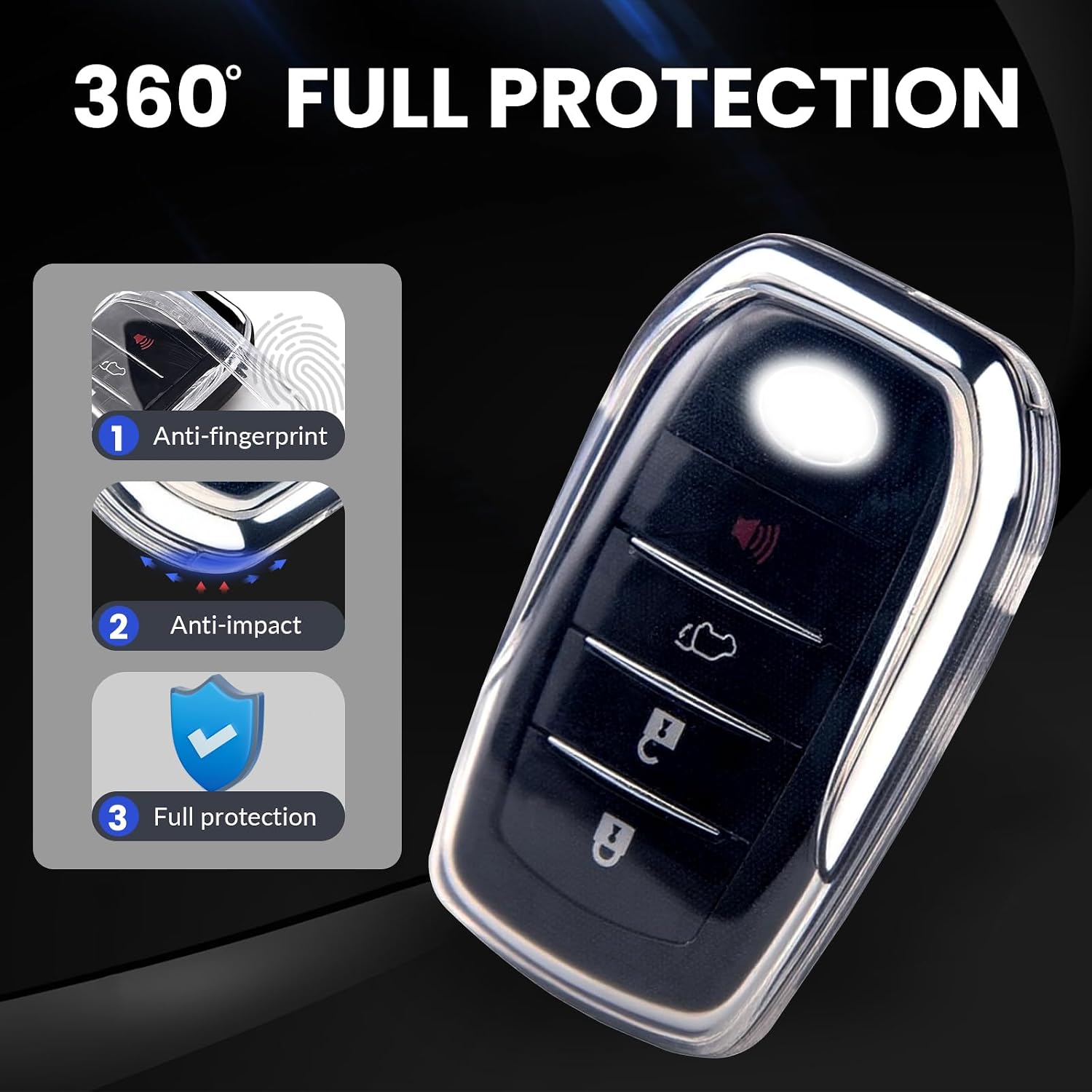 OLLEN Clear TPU Key Fob Cover, Fit for Toyota Camry 2025 2026, Fit for Land Cruiser 2019-2026~, Compatible with Tundra 2022-2026~ etc, Car Key Protector, Clear, 2 Pcs