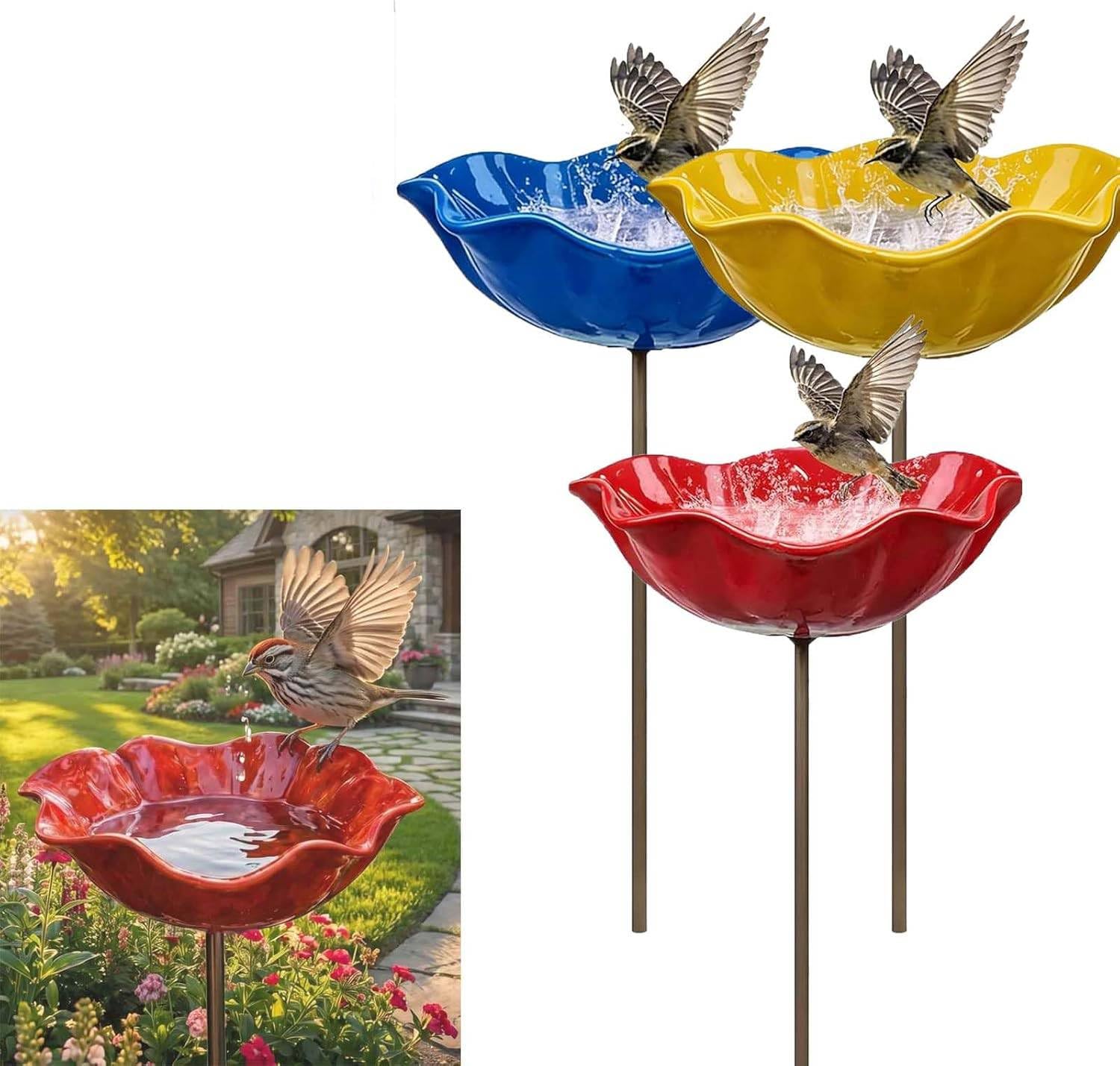 Mangiatoia per uccelli da giardino in metallo, decorazione per esterni con raccoglipioggia per uccelli e stazione di irrigazione per api per colibrì, 60 cm