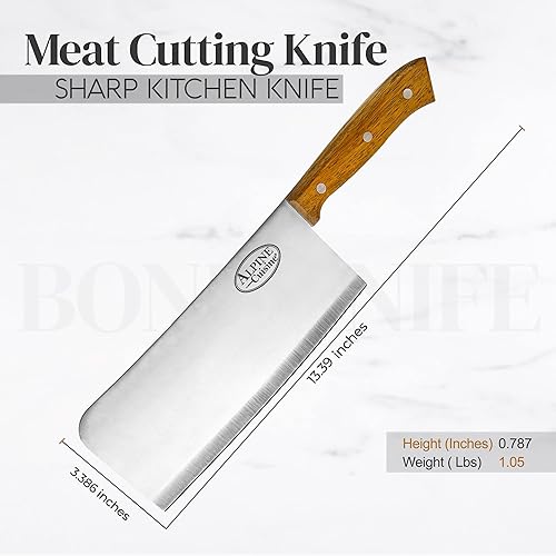 Miniatura 6 de Alpine Cuisine Cuchillo de carnicero de acero inoxidable de 8 pulgadas, mango de madera de rosa, cuchillo de chef para cocina en casa, cuchilla