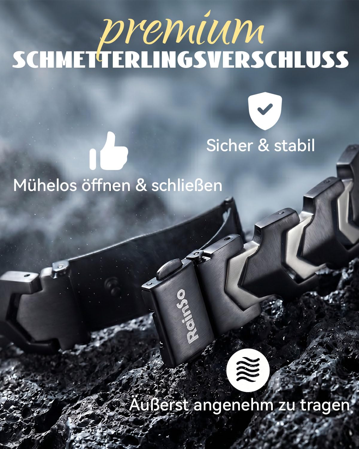 RainSo Magnetarmband Herren, Edelstahlarmband für Herren-Matt Pfeildesign, Verstellbare, Robuste Kette für Outdoor-Klettern (9,45 Zoll)