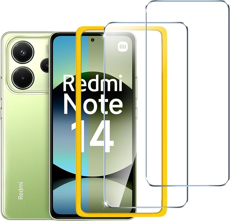 ivoler 2db Védőüveg Xiaomi Redmi Note 14 4G Készülékhez, Pozicionáló Kerettel, 9H Keménységű HD Kijelzővédő Fólia, Karcálló Üvegfólia