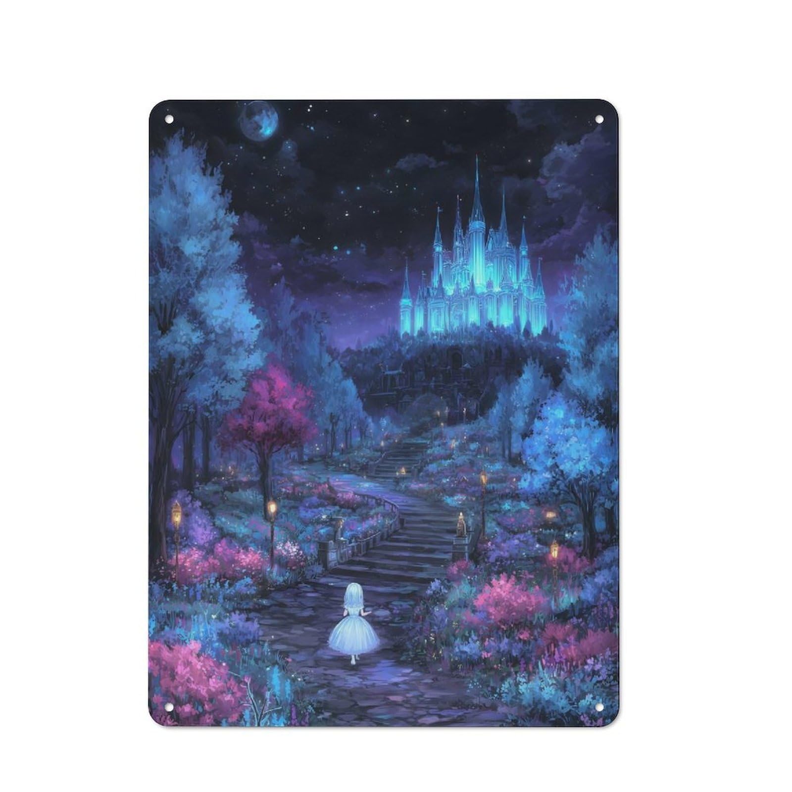 Junmoney Fantasy Castle Night Scene Vintage Tin Sign 40X30cm With For Living Room Or Hallway, For Living Room Decor Lovers