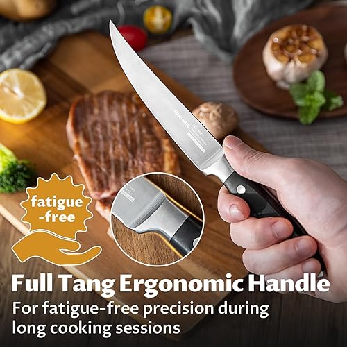 Miniatura 5 de Juego de 8 cuchillos para carne, cuchillos de carne no dentados de 5 pulgadas con bloque de haya, cuchillos de cena de acero inoxidable alemán