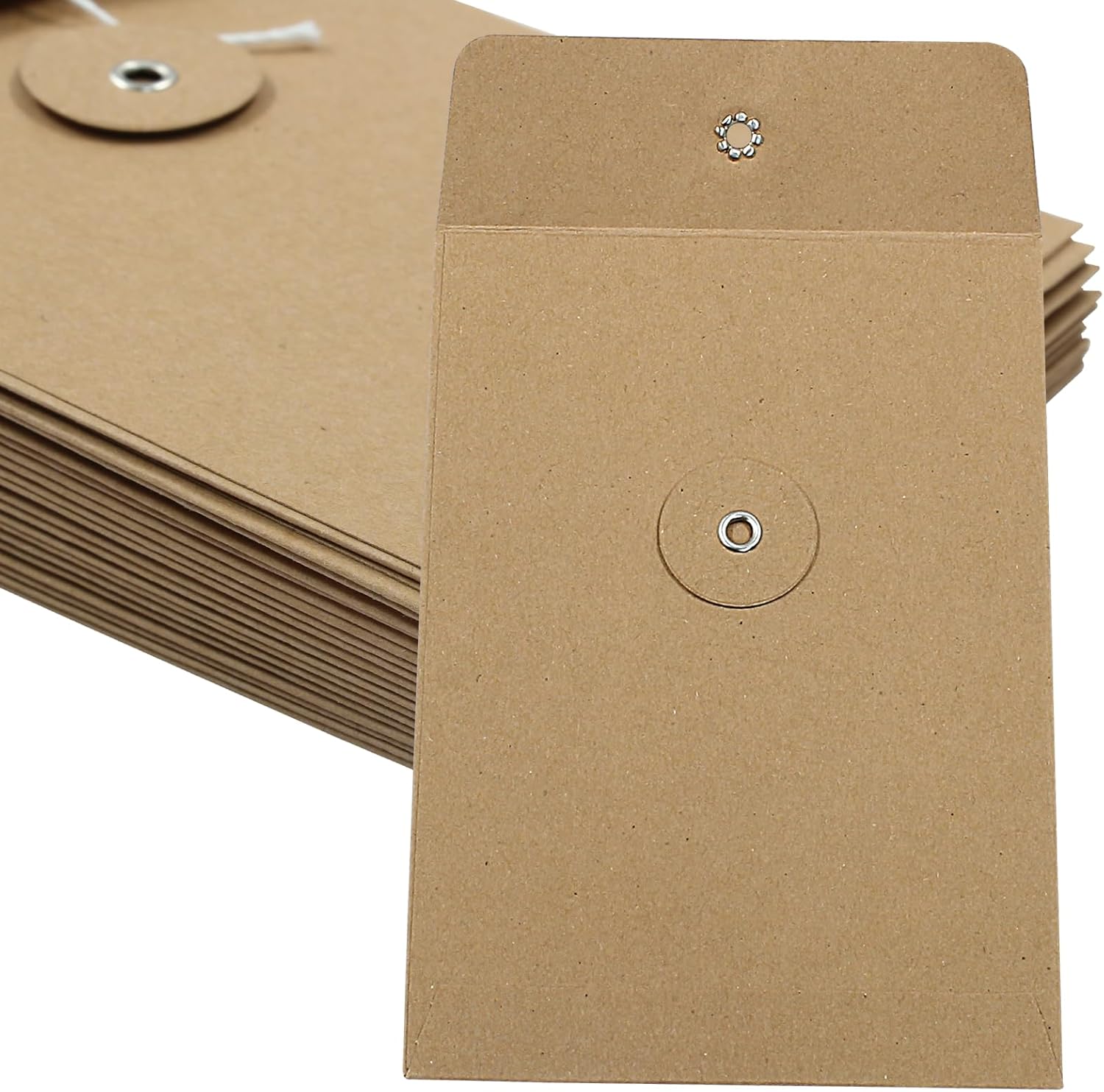Piutouyar 20 Pcs String Tie Closure Kraft Paper Envelope, 14x10cm/5.51x3.94inch Vintage Brown Envelopes Square Small Envelopes for Photo Card Document Coin Stamp Organizer Office - Image 5