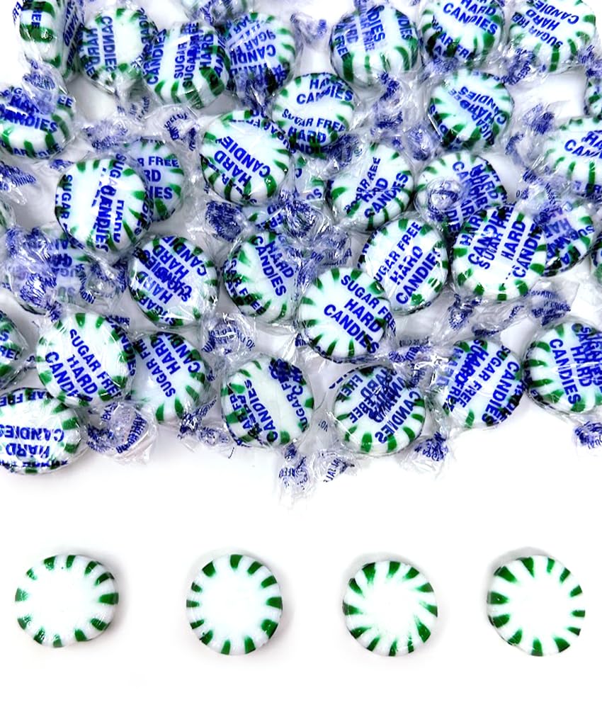 SweetGourmet Sugar-Free Spearmint Starlight Hard Candy, Individually Wrapped, Bulk Candy, 3 Pound Bag