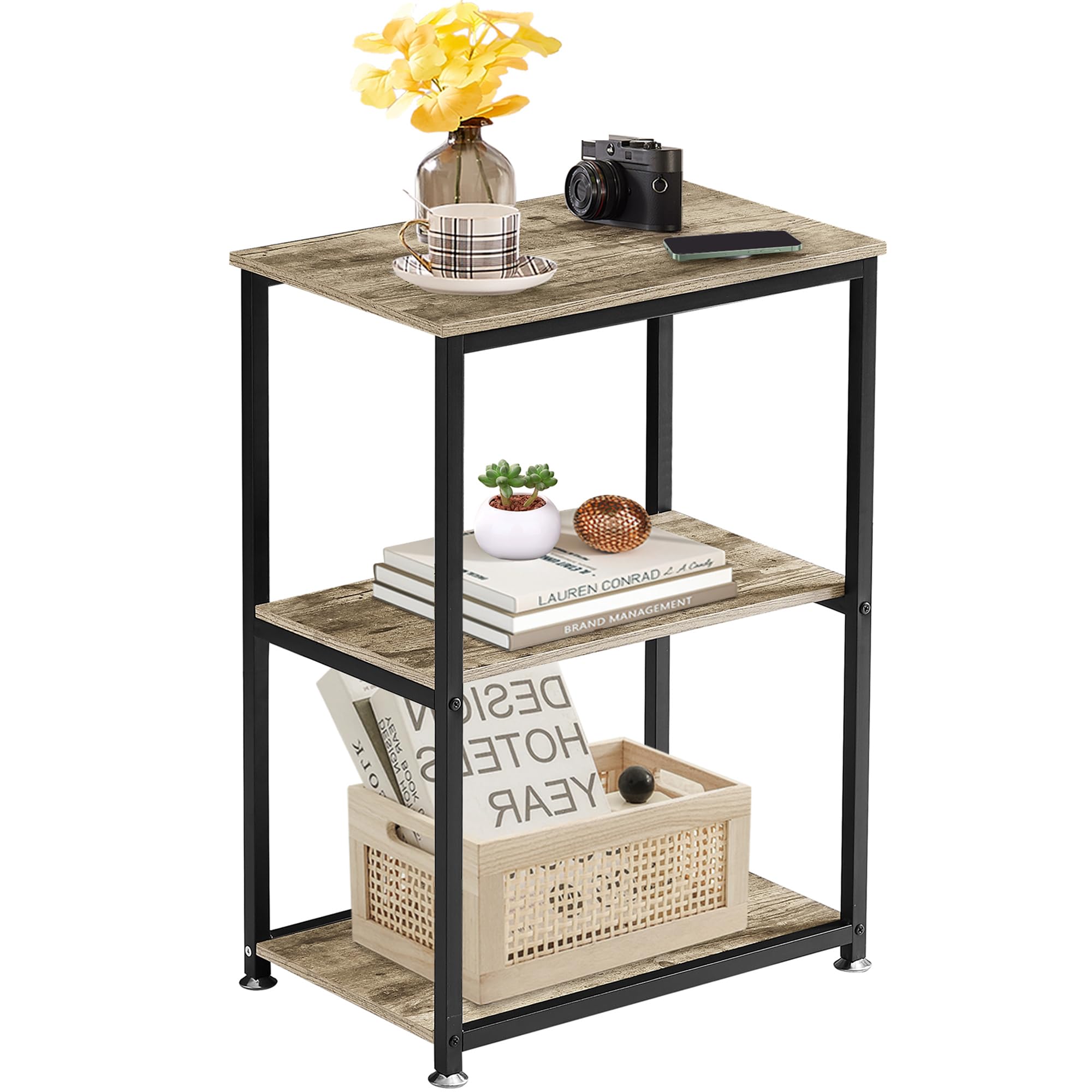 VECELO Tall End Side Table,30" Height Nightstand with 3-Tier Storage Shelf for Living Room Bedroom Office Hallway Study