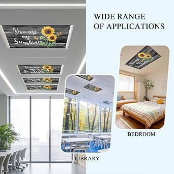 Fluorescent Light Covers for Ceiling Lights Sunflower My Sunshine Magnetic Light Filters 1 Pack 4x2 ft Black Wood Grain Butterfly Ceiling Lights Cover for Classroom Office School Home Drop Lamp Decor