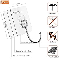 Vista 4 de GLUIT Paquete de 18 ganchos adhesivos grandes y cinta de doble cara resistente de 16.5 pies