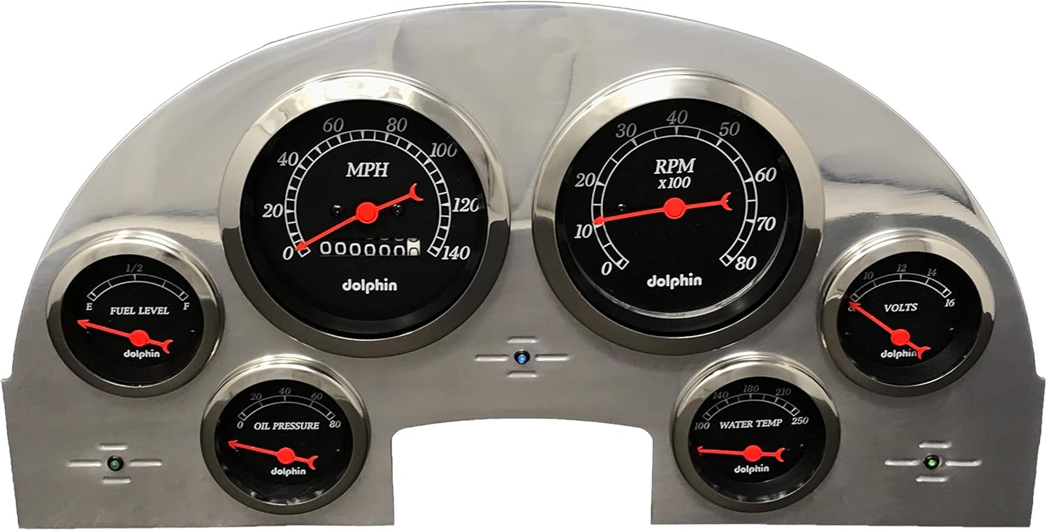 Dolphin Gauges Compatible with 1956 Ford Car 6 Gauge Dash Cluster Panel Set Mechanical Black
