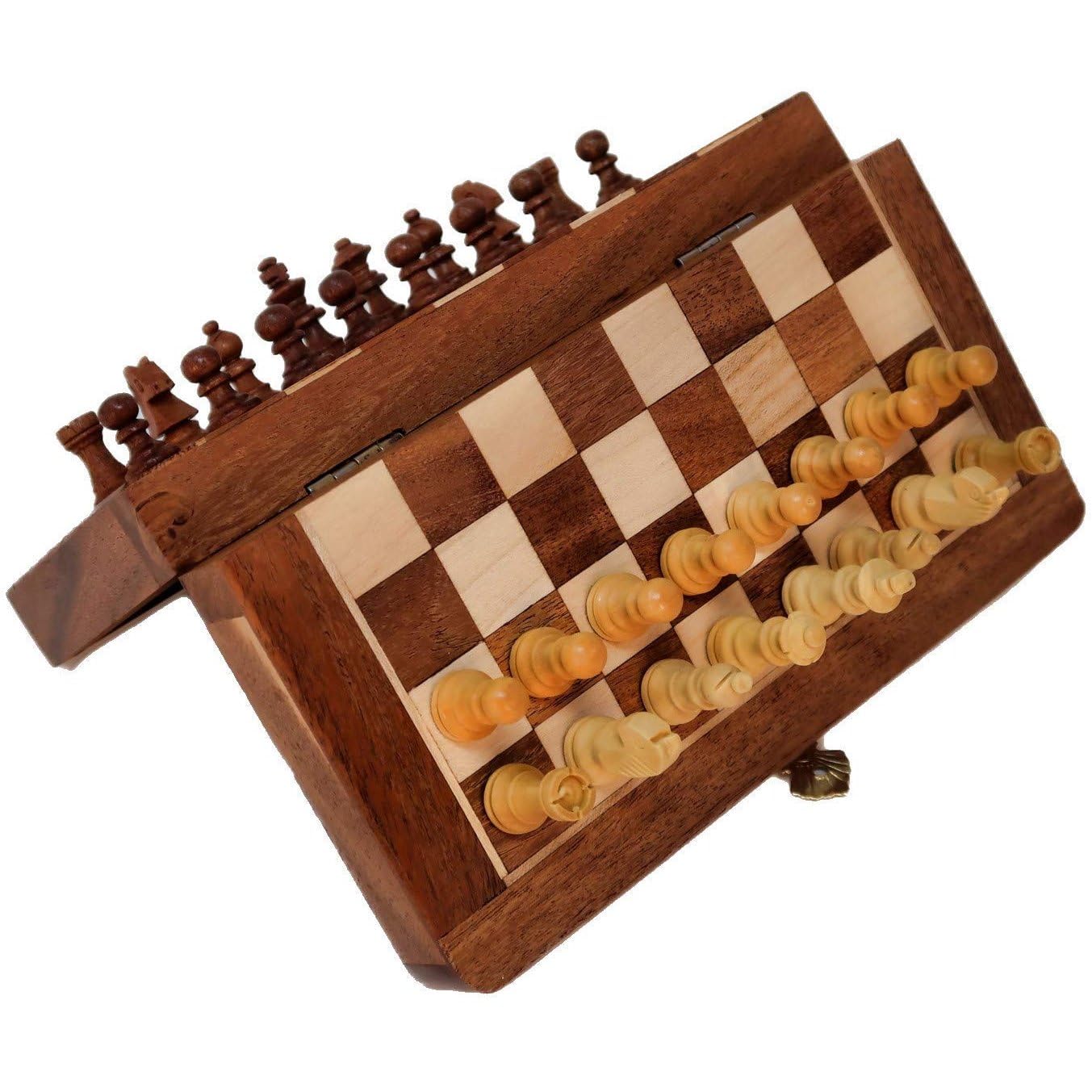 Ajuny Set di scacchi in legno con magnete per viaggio in legno di acero e sheesam pieghevole per riporre pezzi Giochi da tavolo per adulti e famiglie Dimensioni 12 x 6 x 2 pollici