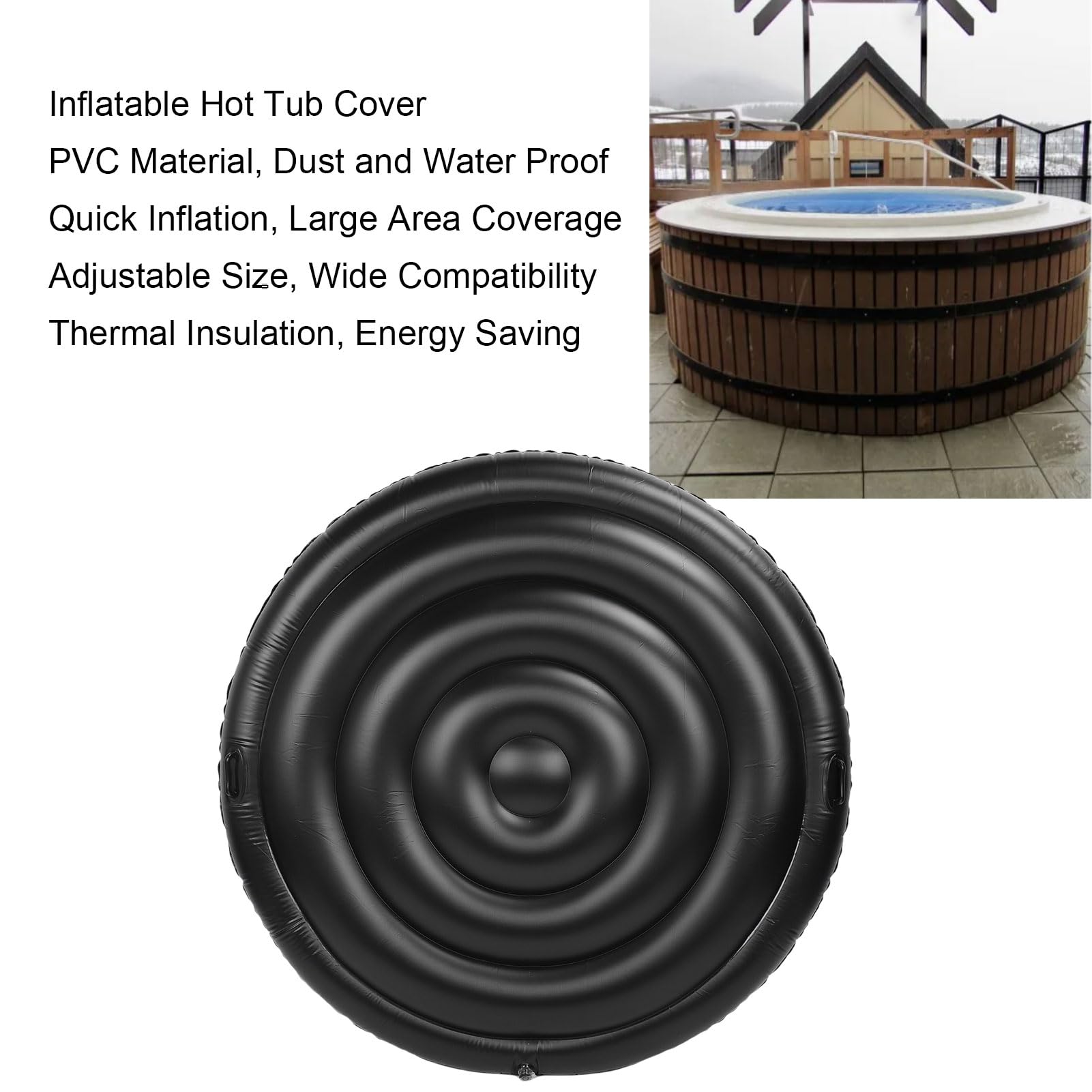 Inflable plegable a prueba de polvo aislado tapa de bañera de hidromasaje ahorro de energía para exterior fácil instalación para propietarios de (con asa)