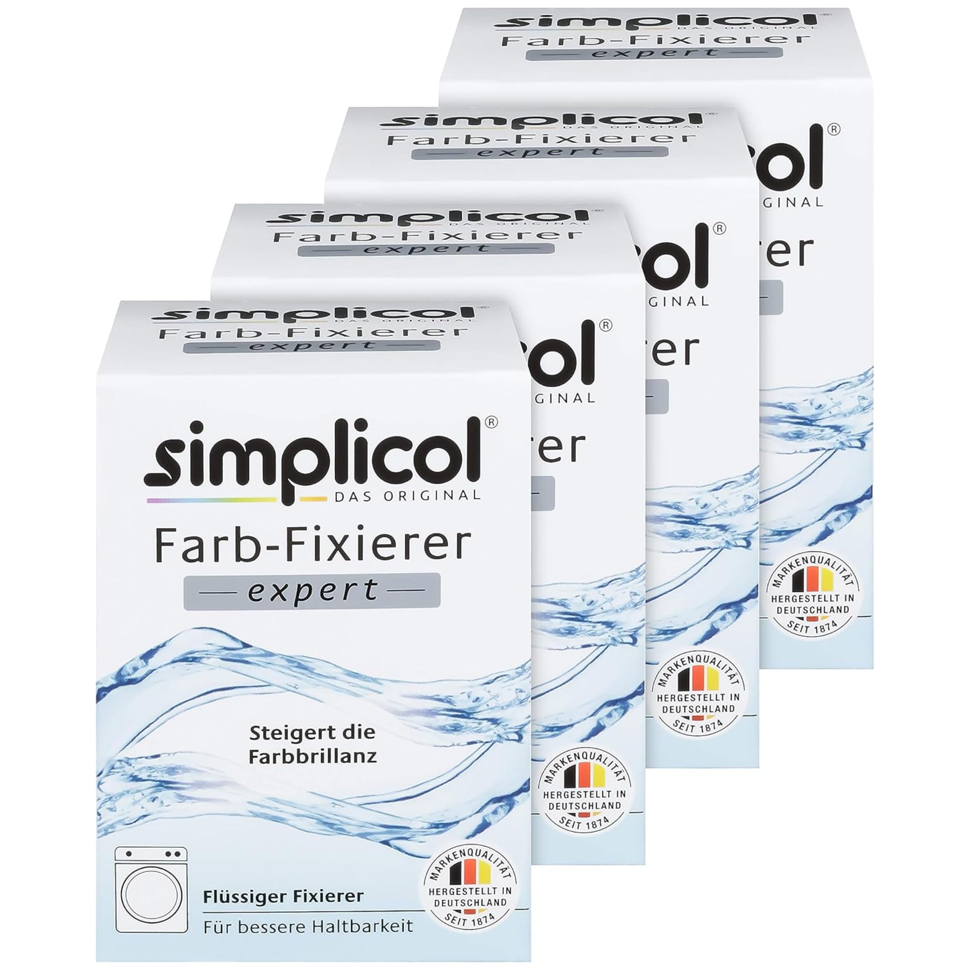 Simplicol Farb-Fixierer Expert: Steigert die Haltbarkeit und Farbbrillanz gefärbter Textilien - geeignet zur Anwendung in Waschmaschine und Schüssel - 4er Pack