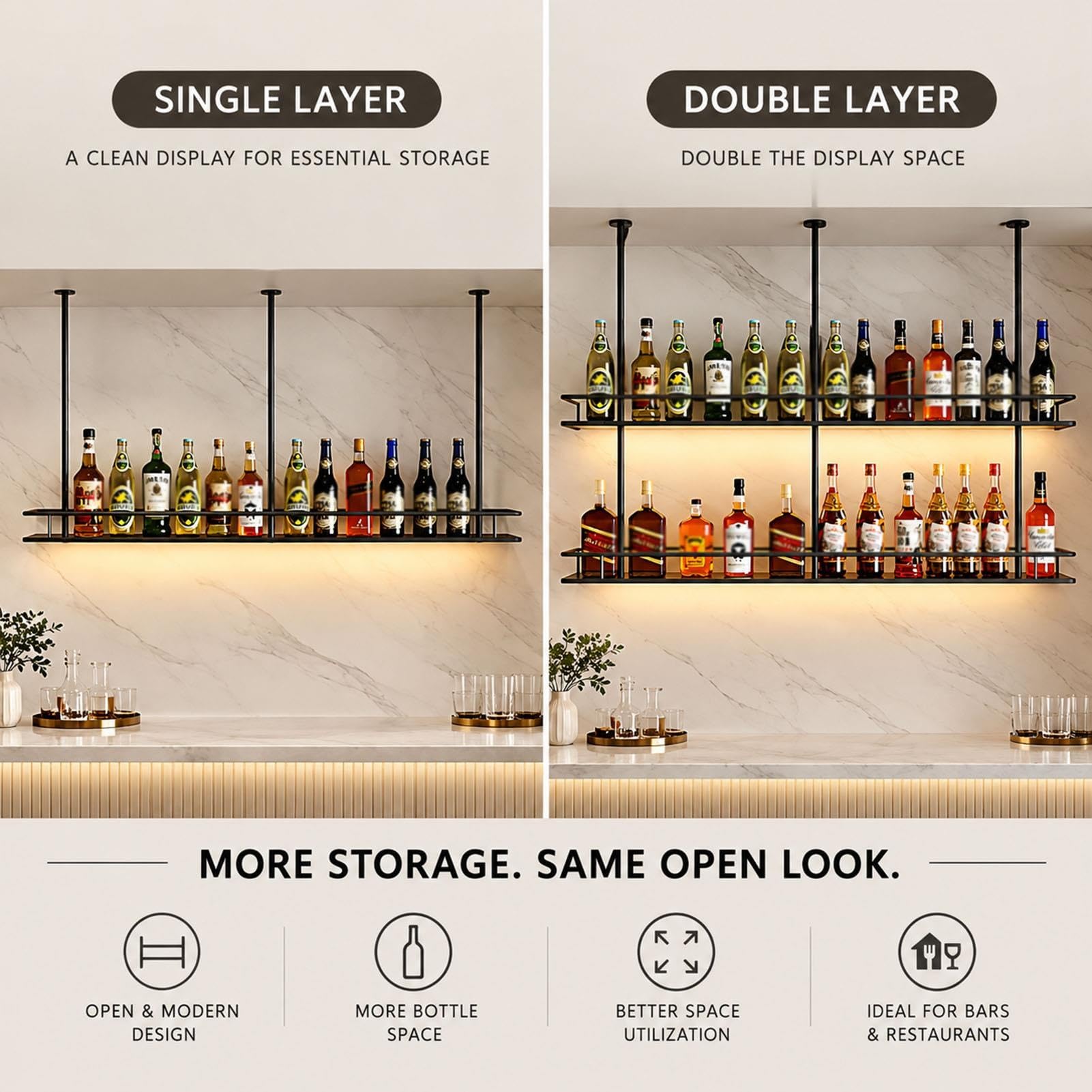 Estante Colgante De Metal Para Botellas, Mueble Bar De Techo