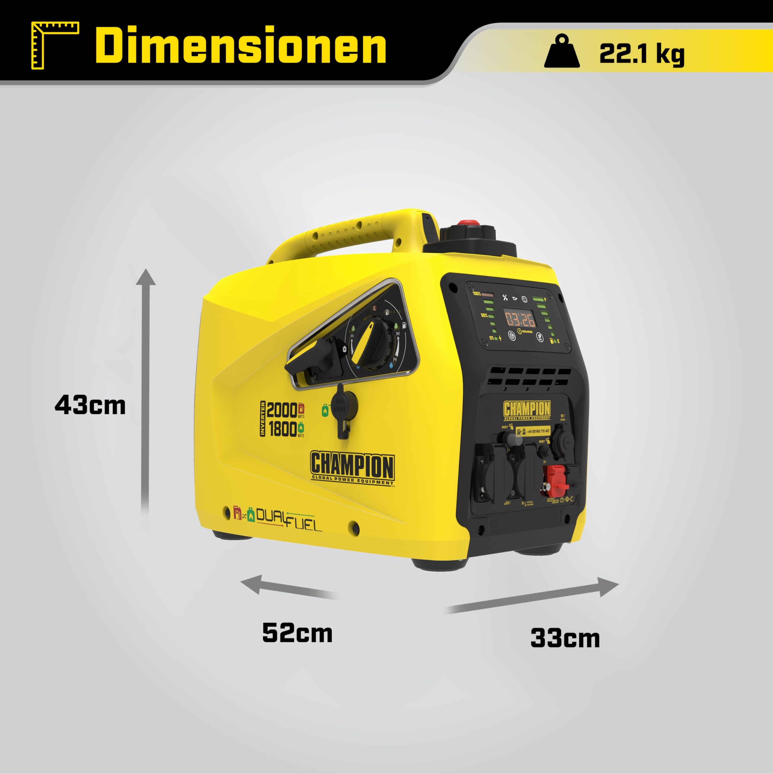 Champion Power Equipment 82001I-E-Df-Eu Generator, Czarny/Żółty, ‎58 x 37 x 53 cm; 11 kg