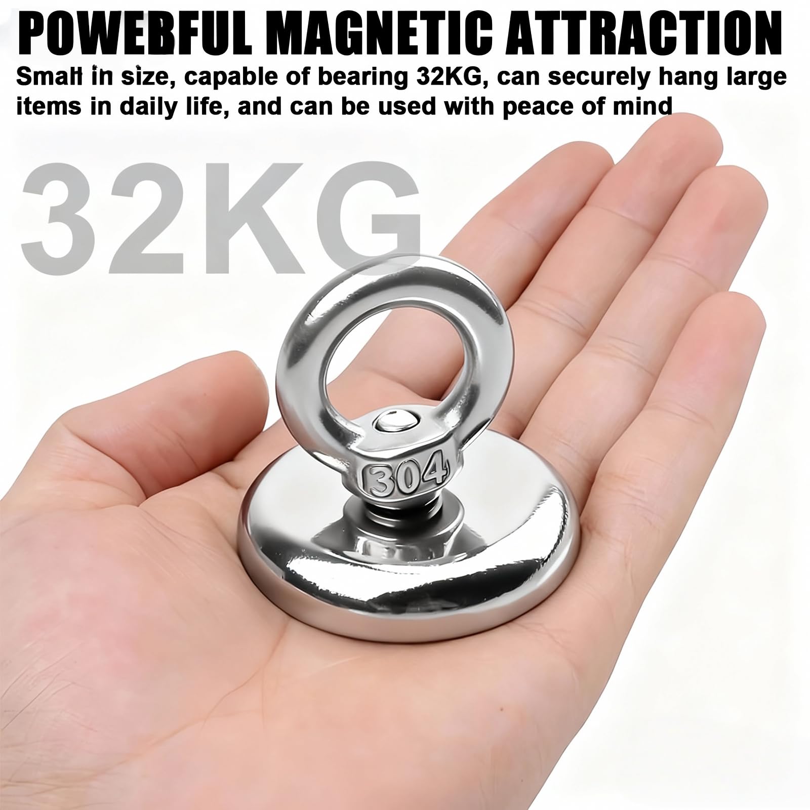 Magneti al Neodimio Extra Forti 45 kg 32 mm con Anelli di Sollevamento per Pesca