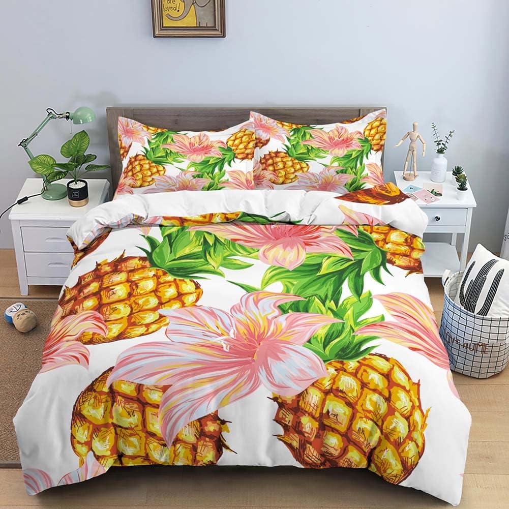 LMMSMGS King Size Duvet Cover Sets Pineapple Duvet Cover King Size 94.5"x 86.6" with 2 Pillowcases 19.7"x 29.5" Bedding Sets Ultra Soft Warm Fluffy With Zipper Closure for Aldults Kids