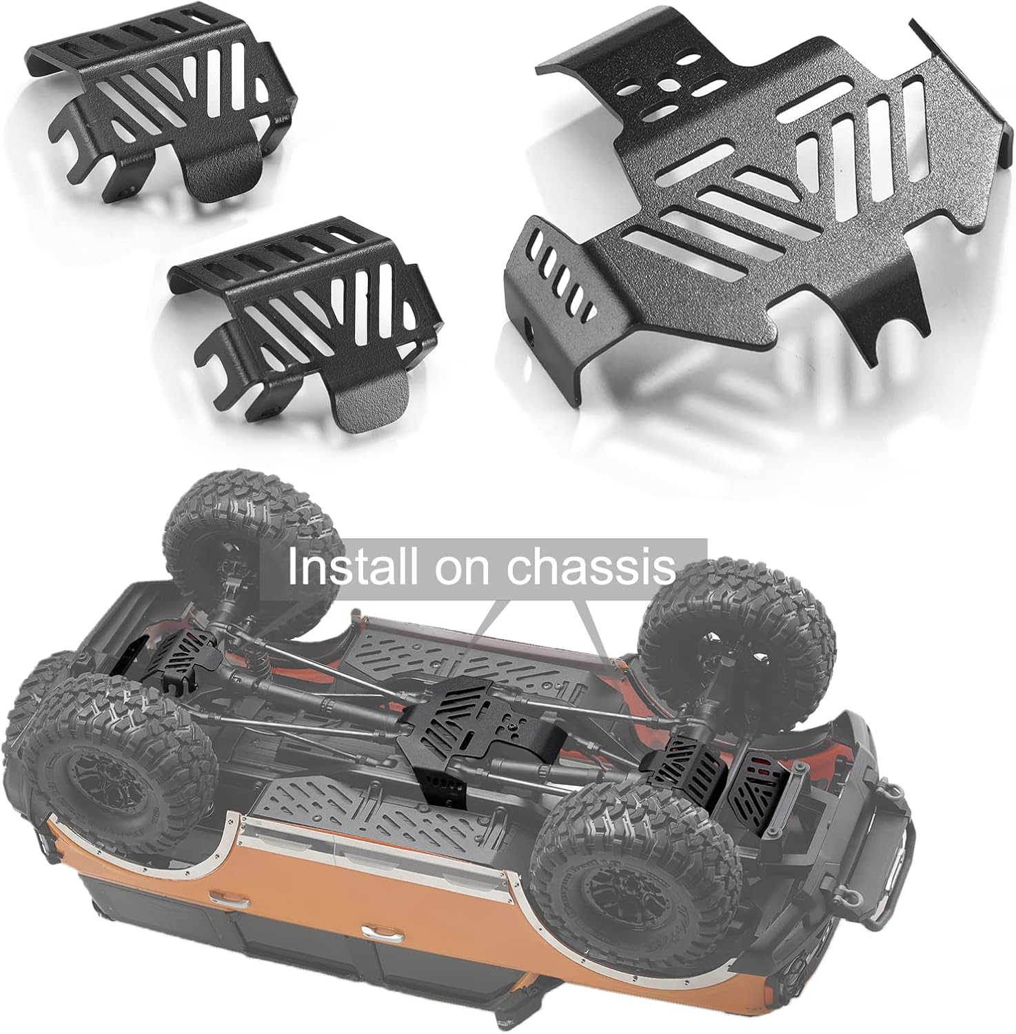 DJCRAWLER 1/10 RC Chassis Armor Set for TRX-4 Car, Stainless Steel Skid Plate for TRAXXAS TRX4 Sport Body (Podwer Spray), Link Shock Axle Protector for Bronco K5 Blazer Defender 92076-4 82046-4